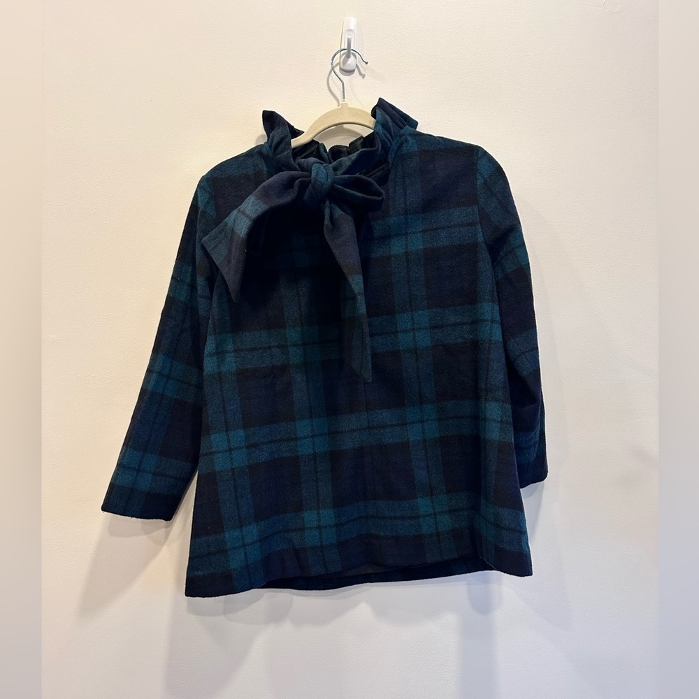 Tuckernuck Blackwatch Plaid Faye Blouse XS Bow Ruffle Collar Holiday Old Money - Picture 3 of 12